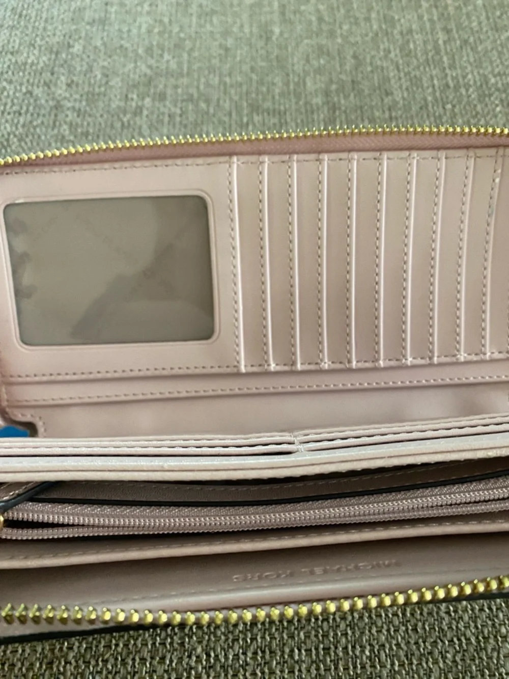 Michael Kors Cream, Pink, & Tan Monogram Zip Wallet